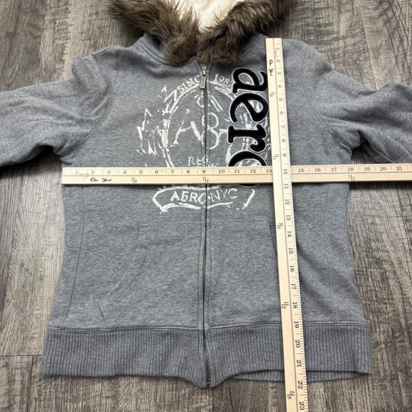 Y2K Aeropostale Grunge Faux Fur Thermal Lined Zip Up Hoodie Sz L - Picture 3 of 12